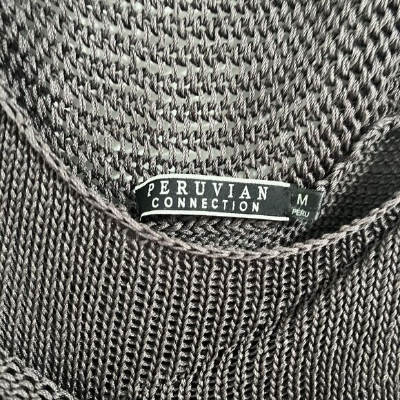 Peruvian Connection Crochet Dress Size M Gray Kniy Beachy Distressed Resortwear - Picture 4 of 7